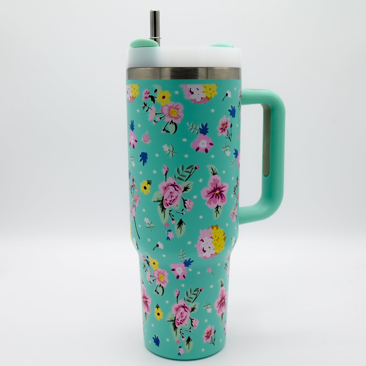 Floral Collection Premium Stainless Steel Tumbler – 40oz (With Handle & Metal Straw)