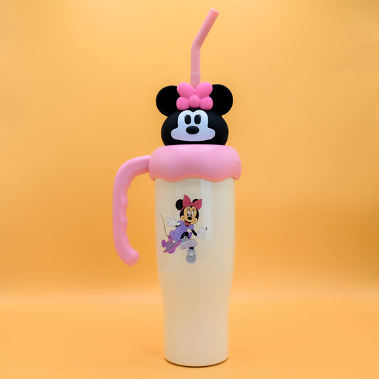 Minnie Mouse Off-White Tumbler with Pink Handle & 3D Lid – Cute Kids Drinkware - kids clothing by New Outfit Pakistan