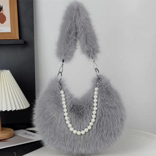 Faux Fur Shoulder Bag with Pearl Chain - kids clothing by New Outfit Pakistan