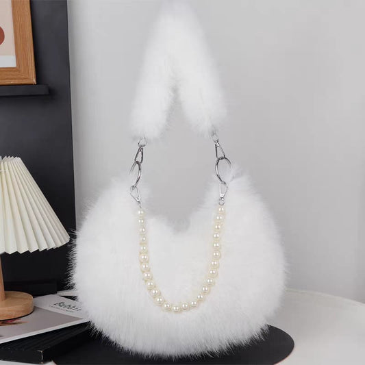 Faux Fur Shoulder Bag with Pearl Chain - kids clothing by New Outfit Pakistan - image 3