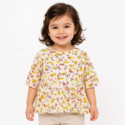 Girls Floral Print Cotton Lawn Peplum Top – Lightweight Summer Casual Wear