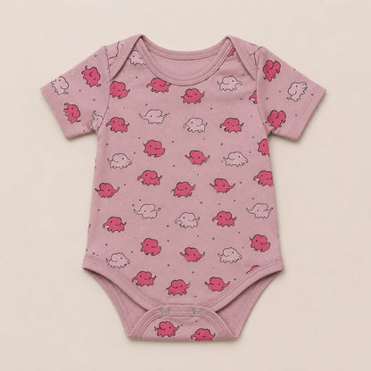 Baby Girls Elephant Print Bodysuit – Soft Cotton Jersey Romper