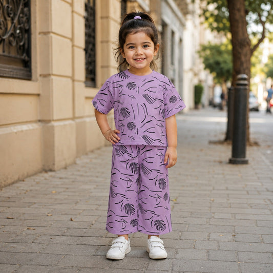 Girls Lavender Abstract Printed Co-Ord Set  EG-162