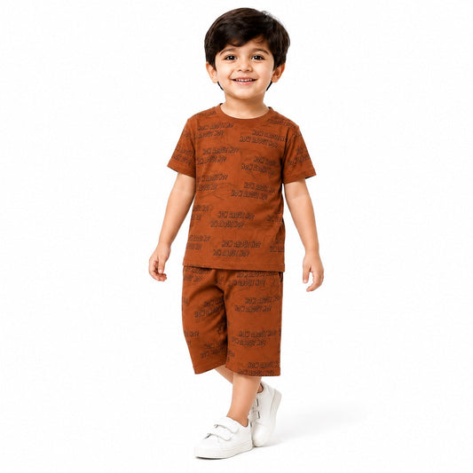 Kids Brown Printed Summer Co-Ord Set - kids clothing by New Outfit Pakistan