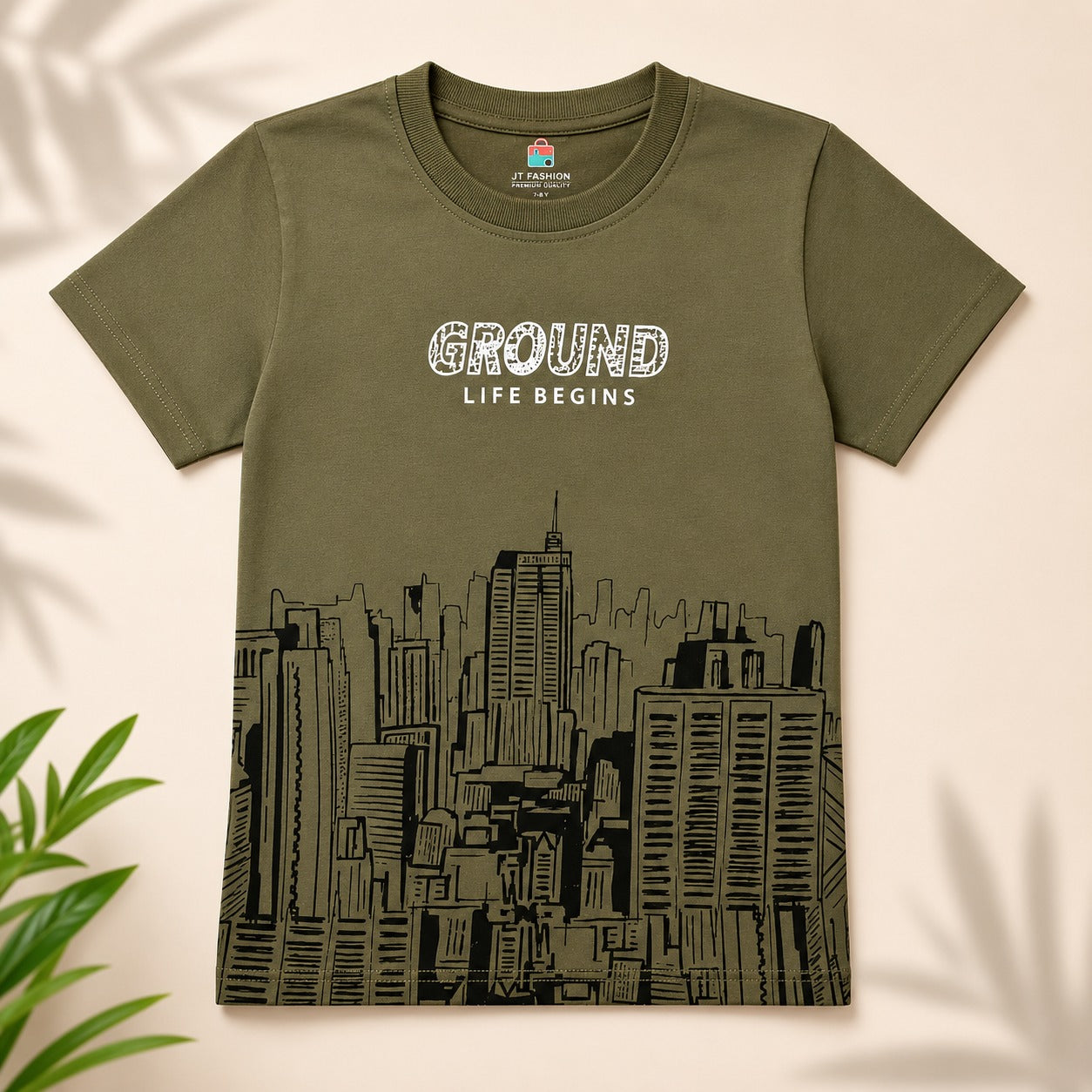 Boys Olive Green Graphic T-Shirt EB-290