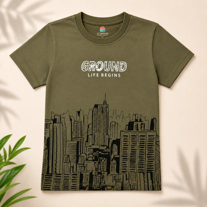 Boys Olive Green Graphic T-Shirt EB-290