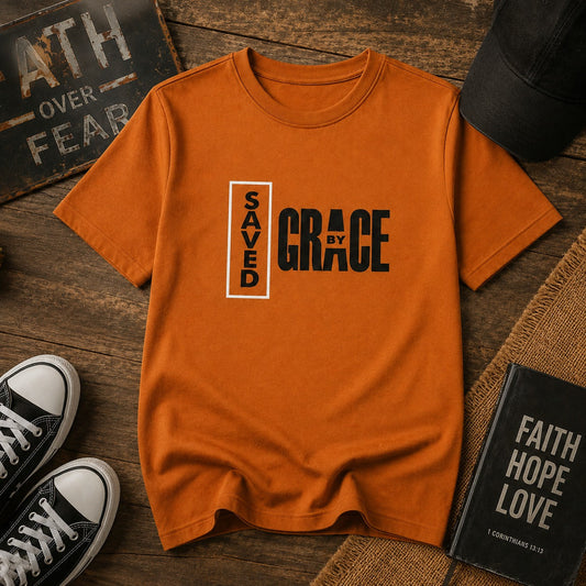 Saved By Grace Graphic Printed Rust Orange T-Shirt for Kids (EB-283 )