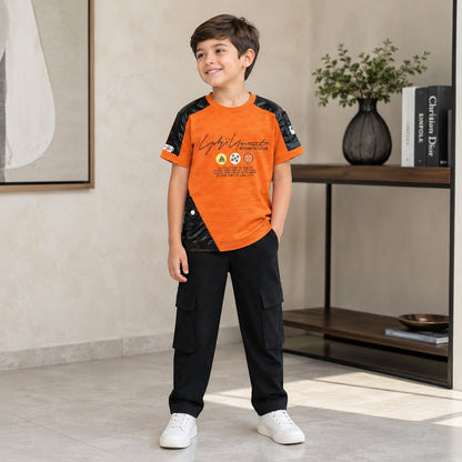 Boys Premium Graphic T-Shirt with Black Cargo Trouser Set (EB 608)