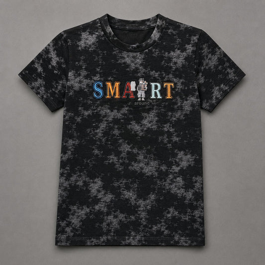 Boys Black Tie-Dye Printed Half Sleeve T-Shirt – Soft Cotton Casual Wear (EB 611)