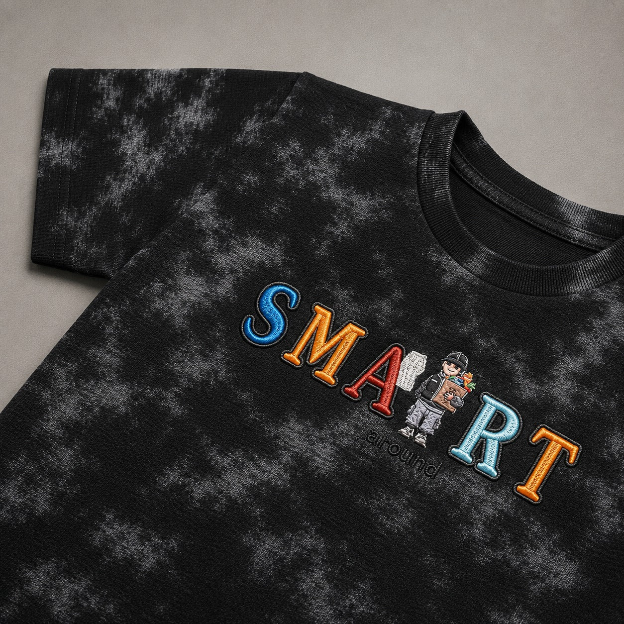 Boys Black Tie-Dye Printed Half Sleeve T-Shirt – Soft Cotton Casual Wear (EB 611)