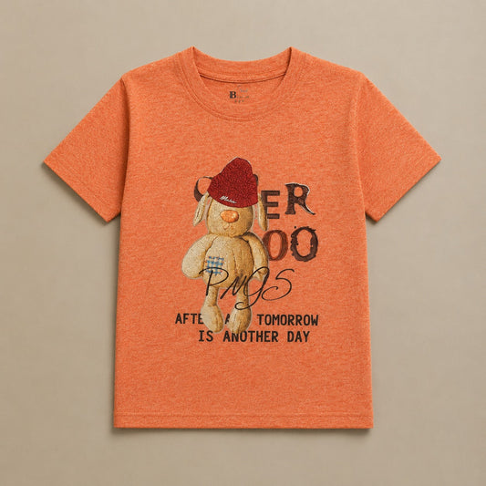 Boys Orange and blue Graphic Print Half Sleeves T-Shirt – Soft Jersey Fabric (EB 612)