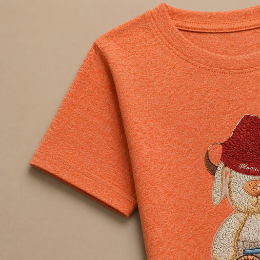 Boys Orange and blue Graphic Print Half Sleeves T-Shirt – Soft Jersey Fabric - kids clothing by New Outfit Pakistan - image 3