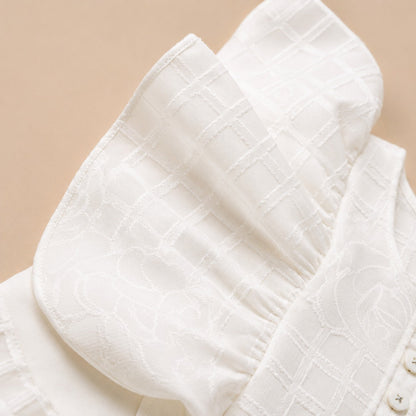 Girls White Textured Flutter Sleeve Dress (EB 615)