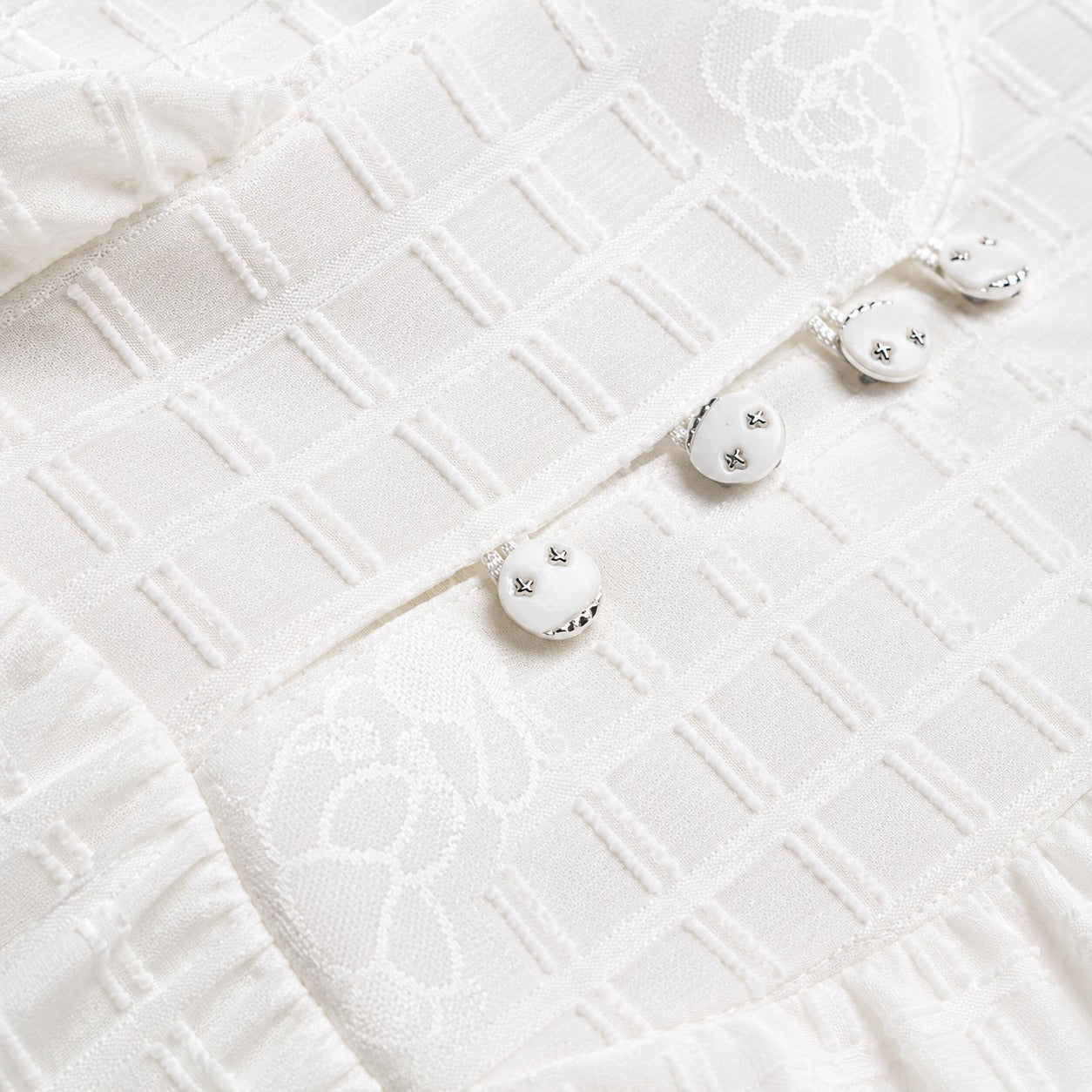 Girls White Textured Flutter Sleeve Dress (EB 615)