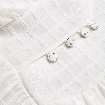 Girls White Textured Flutter Sleeve Dress (EB 615)