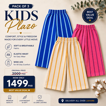 Pack of 3 Girls Striped Wide Leg Palazzo Trousers (EB 616)