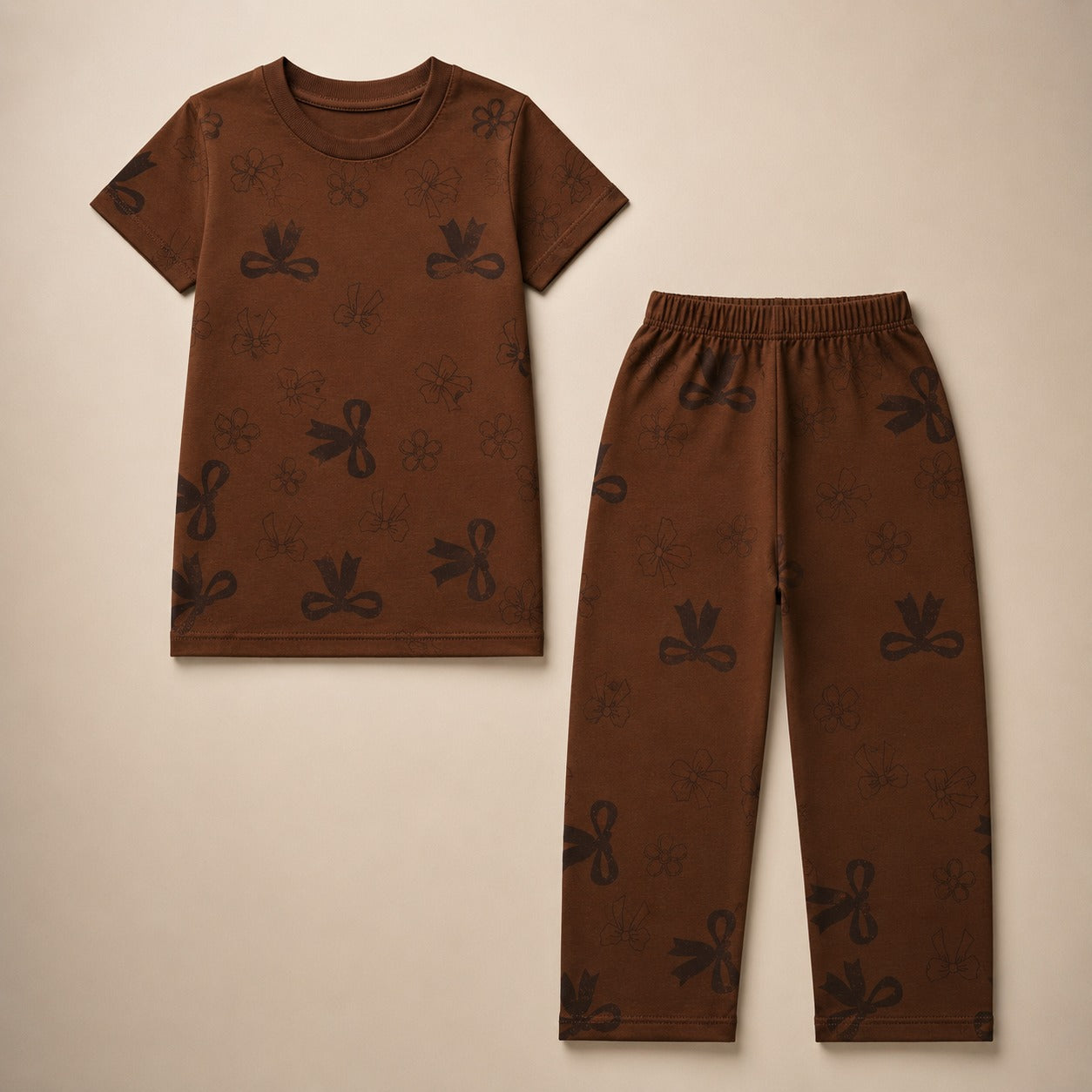 Baby Girls Brown Printed Co-Ord Set (EG 173)