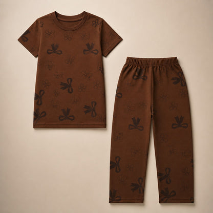 Baby Girls Brown Printed Co-Ord Set (EG 173)