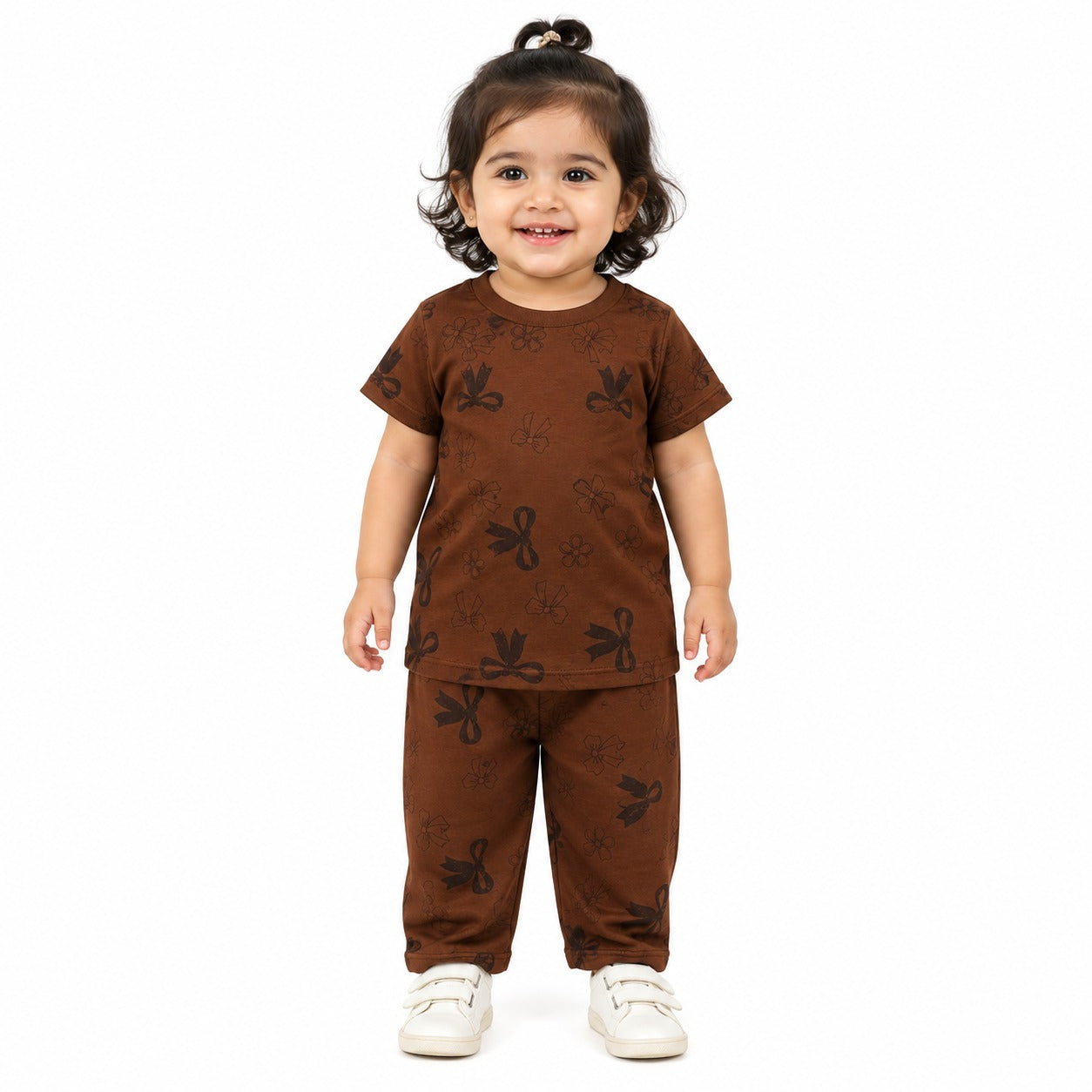 Baby Girls Brown Printed Co-Ord Set (EG 173)