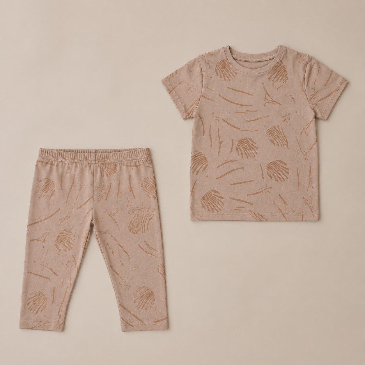 Baby Girls Beige Printed Co-Ord Set – Soft Cotton Jersey T-Shirt & Trouser Set (EG 172)