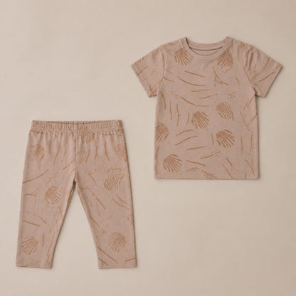 Baby Girls Beige Printed Co-Ord Set – Soft Cotton Jersey T-Shirt & Trouser Set (EG 172)