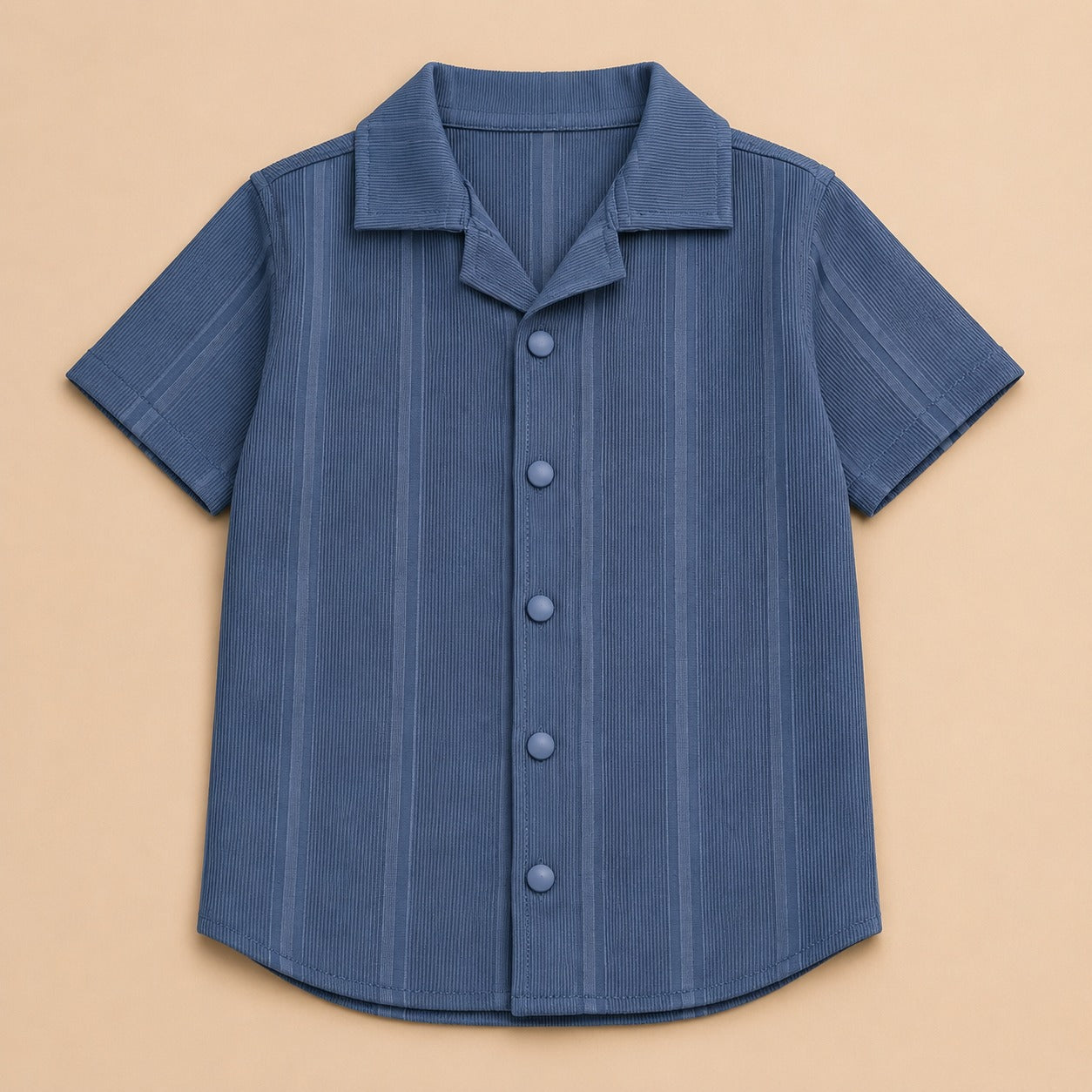 Premium Ribbed Texture Camp Collar Shirt - Dusty Blue