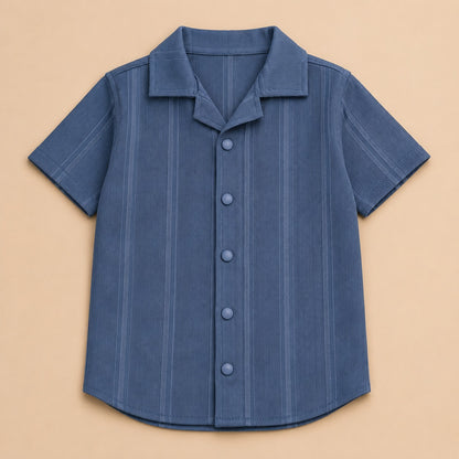 Premium Ribbed Texture Camp Collar Shirt - Dusty Blue