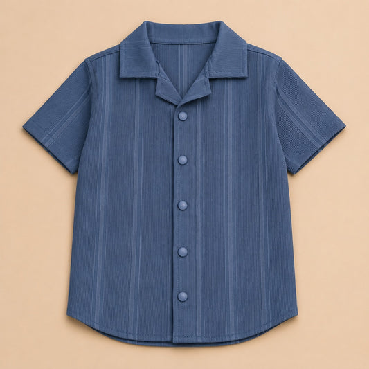 Premium Ribbed Texture Camp Collar Shirt - Dusty Blue