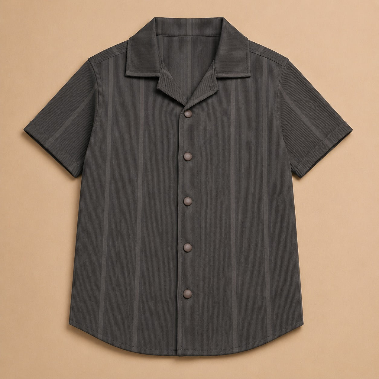 Premium Ribbed Texture Camp Collar Shirt - Dusty Blue