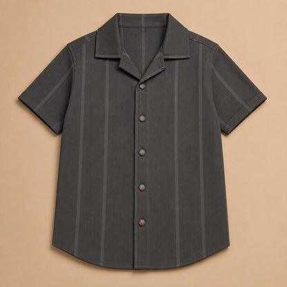 Premium Ribbed Texture Camp Collar Shirt - Dusty Blue