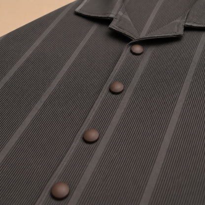 Premium Ribbed Texture Camp Collar Shirt - Dusty Blue
