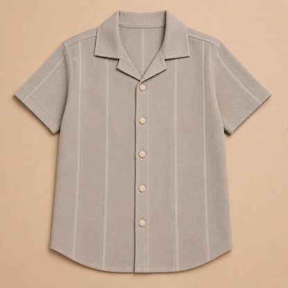 Premium Ribbed Texture Camp Collar Shirt - Dusty Blue