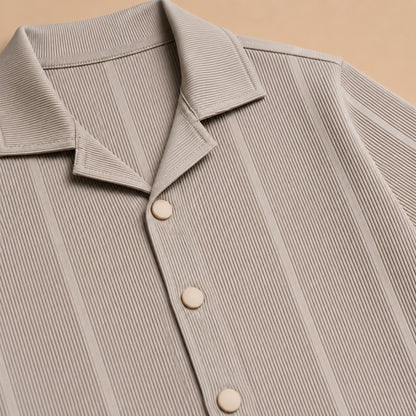 Premium Ribbed Texture Camp Collar Shirt - Dusty Blue