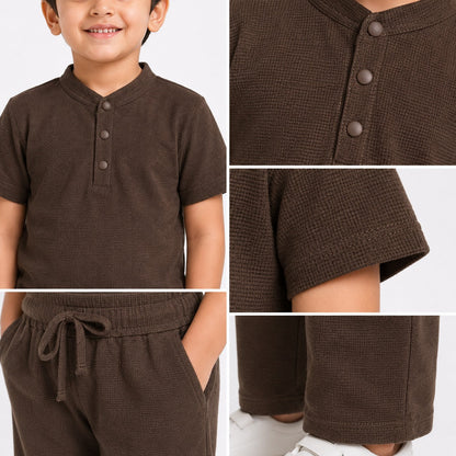 Kids Brown Casual Summer Co-Ord Set for Boys