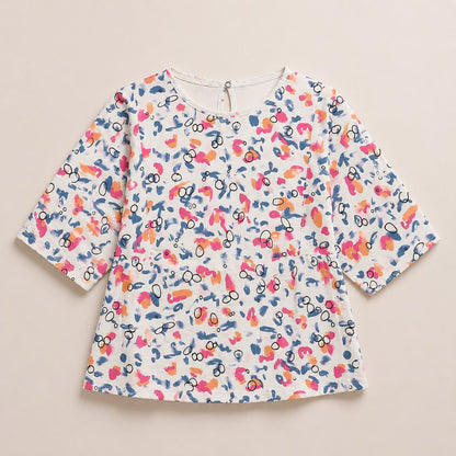 Girls Floral Print Cotton Lawn Peplum Top – Lightweight Summer Casual Wear