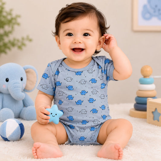 Baby Girls Elephant Print Bodysuit – Soft Cotton Jersey Romper
