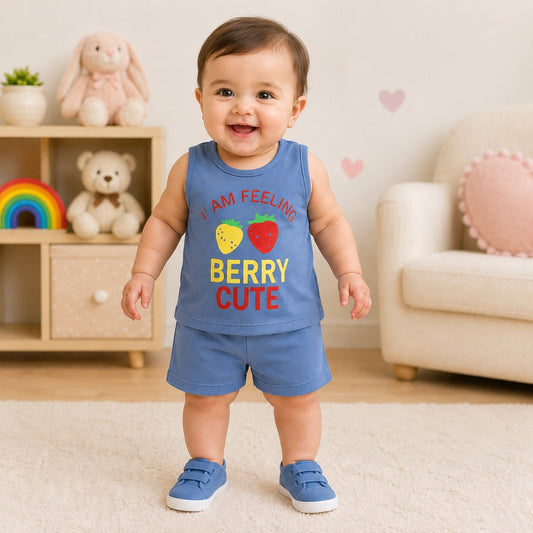Kids Berry Cute Sleeveless T-Shirt & Shorts Co-Ord Set – Soft Cotton Summer Outfit