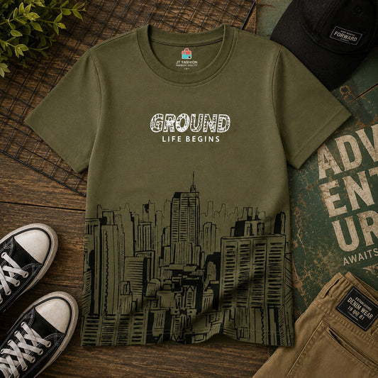 Boys Olive Green Graphic T-Shirt EB-290