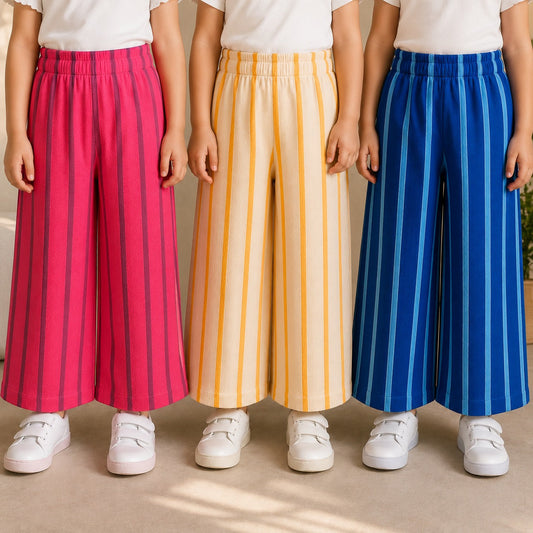 Pack of 3 Girls Striped Wide Leg Palazzo Trousers (EB 616)