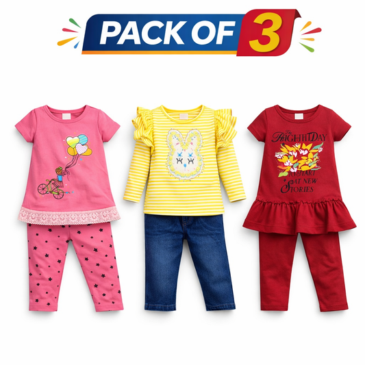 Soft-Jersey Fabric Pack of 3 Girl Suits