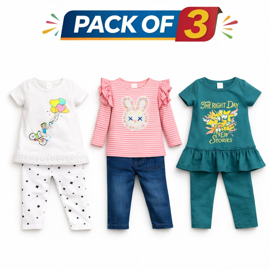 Soft-Jersey Fabric Pack of 3 Girl Suits