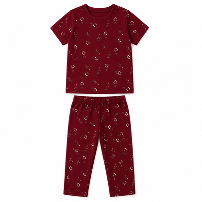 Baby Girls Maroon Printed Summer Co-Ord Set (EB 174)