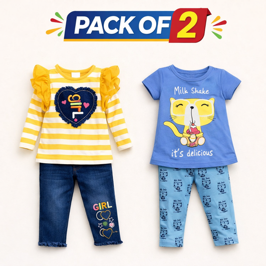 Soft-Jersey Fabric Pack of 2 Girl Suits