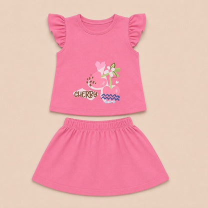 Baby Girls Flutter Sleeve Top & Skirt Set – Cherry Print