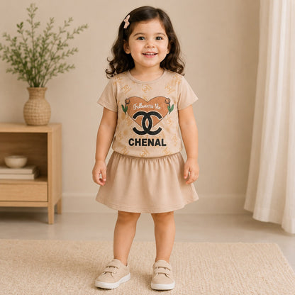 Girls Printed Top & Skirt Set – Soft Jersey Fabric