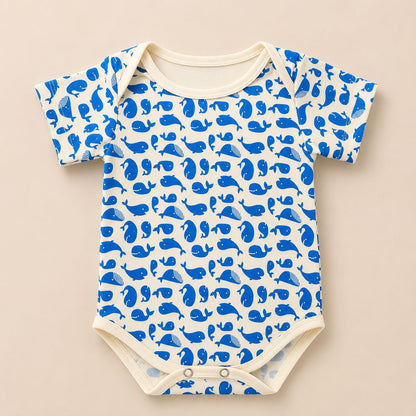 Baby Boys Whale Print Cotton Romper Bodysuit | Soft Summer Onesie (EB278)