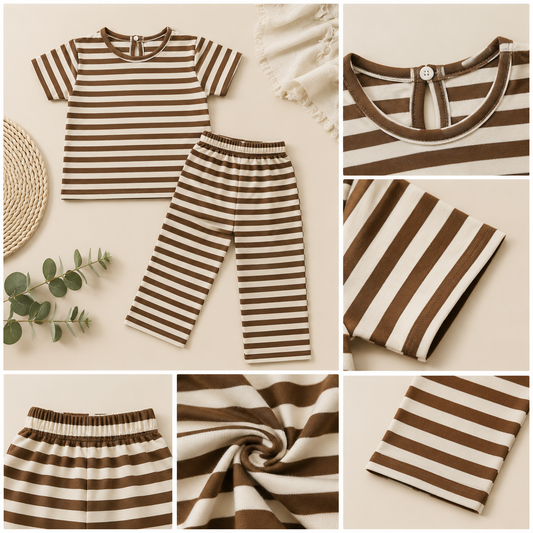 Girls Brown Stripe Co-Ord Shorts Set EG-159 - kids clothing by New Outfit Pakistan - image 3