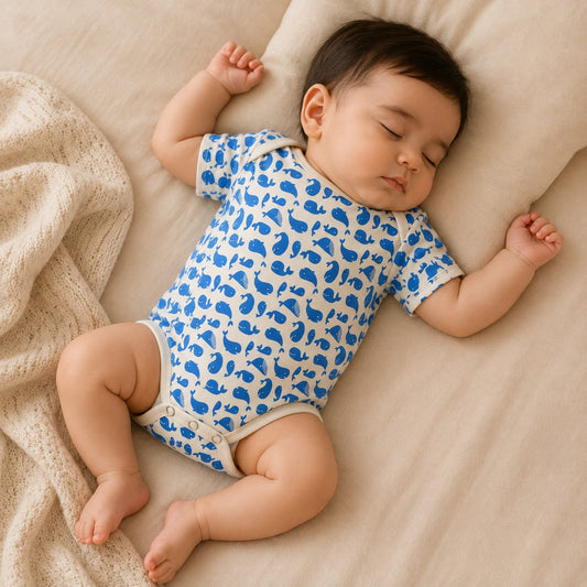 Baby Boys Whale Print Cotton Romper Bodysuit | Soft Summer Onesie (EB278)