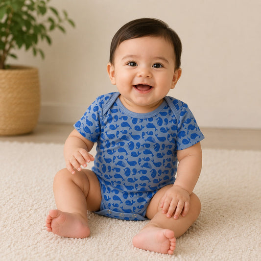 Baby Boys Blue Whale Print Cotton Romper  (EB 278)