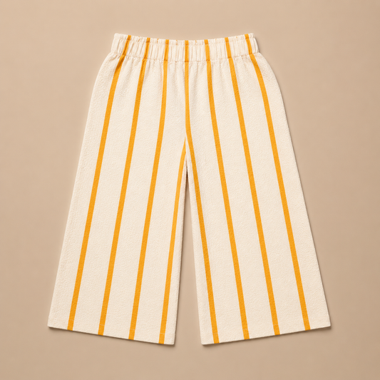 Girls Cream Striped Palazzo Pants – Soft Summer Wide Leg Trouser (EB 620)